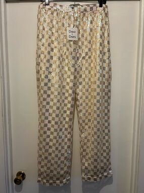 DAVI & DANI Cream and Gold Sequin Wide-Leg Pants